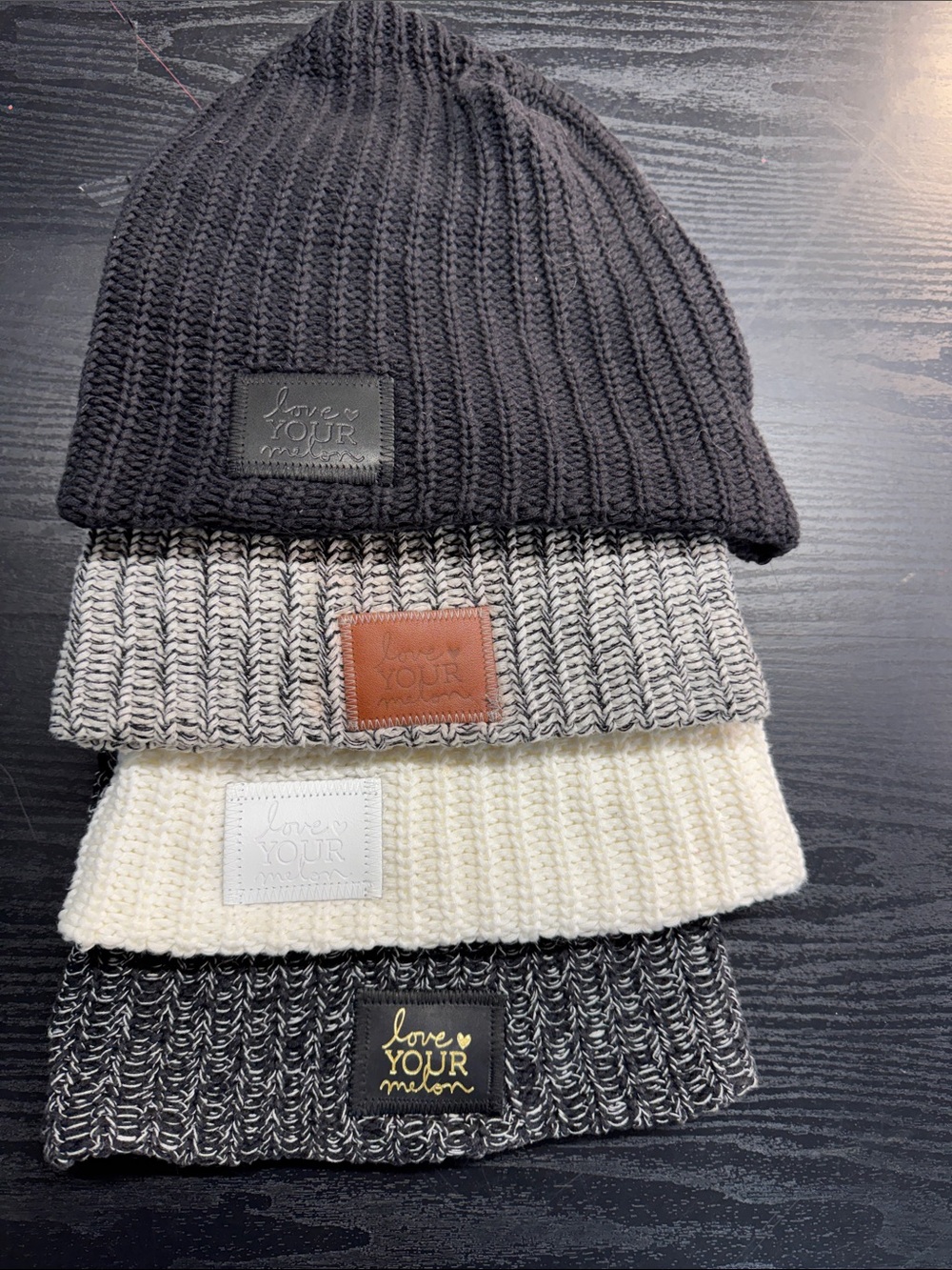 Love Your Melon 4-Pack Knit Beanie Set - Black, Gray, Cream, Marled Black/White